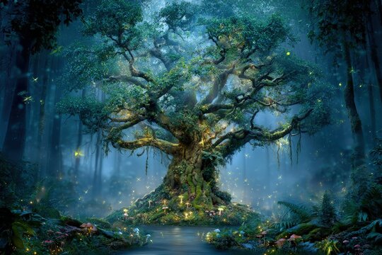 Enchanted Forest With Glowing Tree