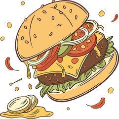vector illustration of a burger on white background 