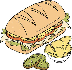 sandwich with cheese and vegetables vector illustration 