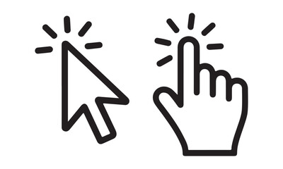 Click icon vector, Mouse pointer arrow, Computer click icon set. Computer mouse click cursor icon set. Hand click icon, vector illustration. 