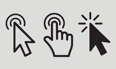 Click icon vector, Mouse pointer arrow, Computer click icon set. Computer mouse click cursor icon set. Hand click icon, vector illustration. 