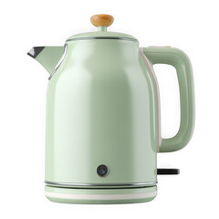 Obraz premium Retro style light green electric kettle with wooden handle and knob isolated on transparent background