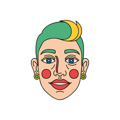 (Whimsical Portrait of a Happy Person. An expressive cartoon avatar with vibrant green hair and a golden moon. This joyful illustration embodies individuality, creativity, and unique charm.)