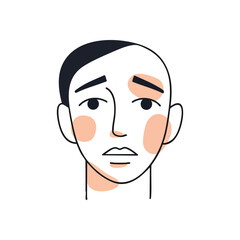 (Anxious Human Face Graphic. This modern artwork portrays an individual experiencing worry or unease. Its simple lines convey feelings of stress, sadness, or introspection.)