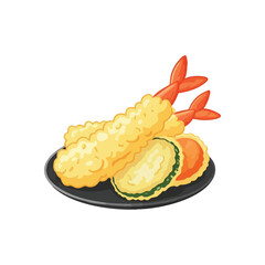 (Crispy Tempura Shrimp and Veggies. Appetizing Japanese platter featuring deep fried prawns and assorted garden produce. Represents authentic Asian dining experiences and culinary delight.)