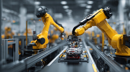 Robotic Arms in Modern Car Manufacturing Factory