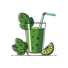 (Revitalizing Verdant Smoothie. A bright illustration of a wholesome green beverage, complete with straw and citrus. This image embodies health and natural refreshment.)