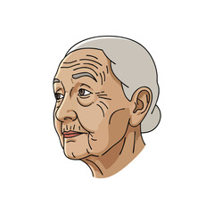 (Wise Elderly Woman Profile Portrait. Detailed illustration of a contemplative senior person. The subject's face shows the grace of aging and accumulated life experience.)
