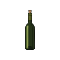 (Classic Green Wine Bottle with Cork. This elegant emerald glass vessel, securely sealed by a natural wooden stopper, stands isolated. It evokes feelings of quiet anticipation and possibility.)