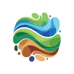 (Abstract Nature Elements Sphere. Captivating organic design with flowing shapes in vibrant blue, green, and earthy tones. This visual symbolizes ecological harmony, global vitality, and.)