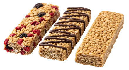 Isolated Three Granola Bars with Chocolate Topping