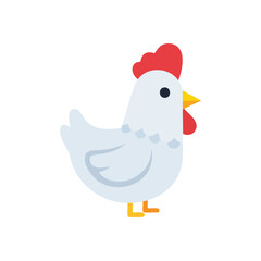 (Cute White Chicken Cartoon. Charming hen graphic with a vivid red comb and bright yellow beak. This simple farm bird symbolizes home, eggs, and springtime warmth, perfect for agricultural, food, or.)