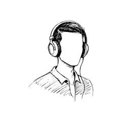 (Anonymous Listener Illustration. A minimalist monochromatic drawing of a person wearing audio gear, face blank. This graphic represents deep immersion, digital privacy, and the universal connection.)