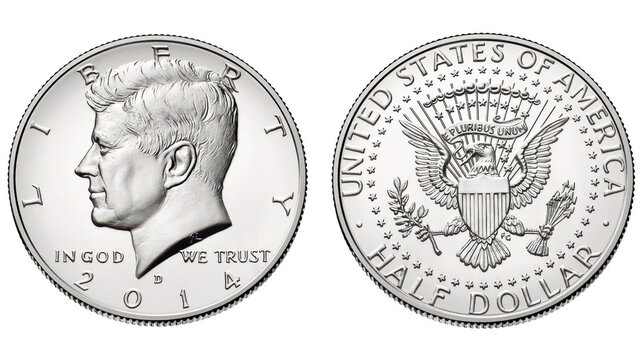 US half dollar coin featuring John F. Kennedy on transparent background