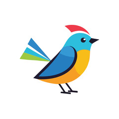 (Colorful Bird Mascot Design. Vibrant avian creature icon, showcasing a delightful blend of hues. This friendly graphic symbolizes joy, freedom, and communication.)