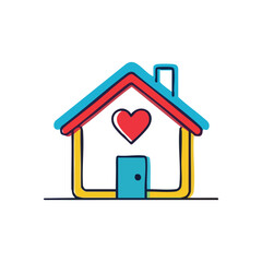 (Loving Home Icon. A vibrant dwelling illustration with a central heart, representing affection, safety, and cherished memories. Ideal for themes of family and property.)
