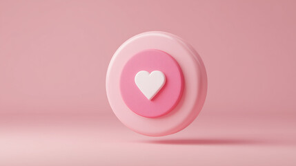 3D rendering of a neon heart like icon inside a pink pin-shaped box, casting a soft shadow on a pastel pink wall — perfect for modern social media concepts.

