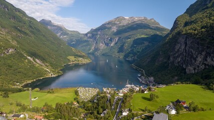 Aerial View of Village at Geirangerfjord, Norway