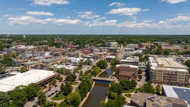 Wide Aerial View of Downtown Naperville, Illinois