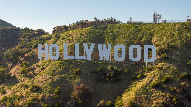 Aerial View of Hollywood Sign Overlooking Los Angeles
