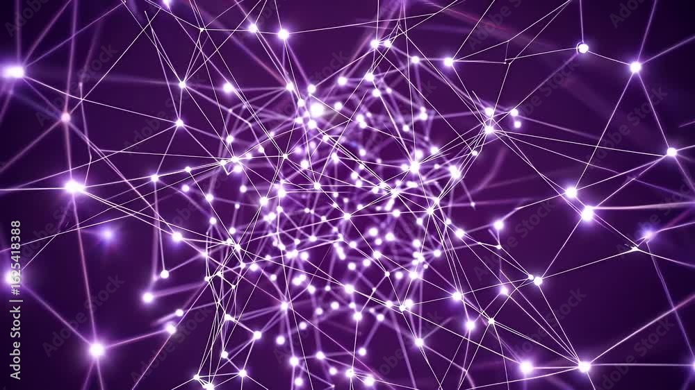 Wall mural high resolution futuristic background animation featuring glowing purple particles forming constella