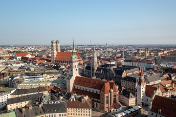 Aerial View of Munich's Historic Old Town on Sunny Day