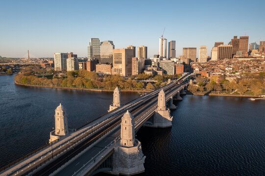 Aerial View of Longfellow Bridge and Boston Skyline