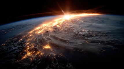 Bright blast on Earth surface, satellite view 