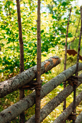 Traditional wooden fence in swedish summer forest