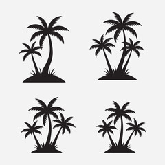 Obraz premium Black Palm Trees Set Isolated On White Background. Palm Silhouettes. Design Of Palm Trees . Vector Illustration. Palm Icon On White Background