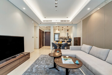 Obraz premium Inviting vacation rental apartment with fully furnished, contemporary interiors. Vacation rental collection or series.