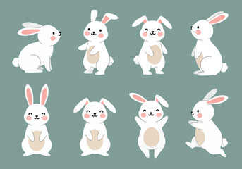 Adorable white bunnies with rosy cheeks and playful poses bring joy and charm to any spring or Easter themed project, perfect for children's decor