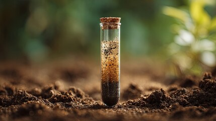 Soil Sample in Test Tube Outdoors for Environmental Study