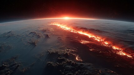 Massive fiery burst on Earth, glowing intensely from orbit 