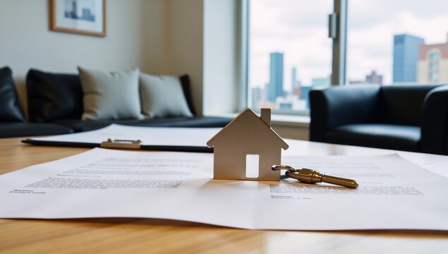 A keyring adorned with house keys symbolizes new homeownership and real estate