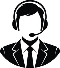Professional business man wearing a headset and suit in a clean silhouette style