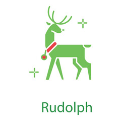 Cute Christmas Reindeer Rudolph Icon in Festive Flat Vector Style