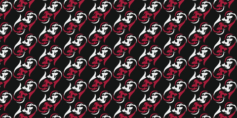 Seamless pattern with two japanese style koi fish motifs with black background
