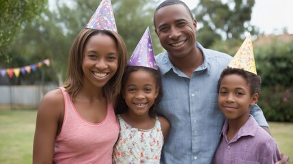 Happy family celebrating birthday party outdoors
