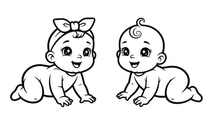 Obraz premium Cartoon Babies Crawling Illustration