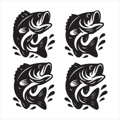 Black and White Jumping Fish Illustration