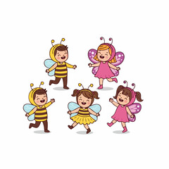 Cute Cartoon Kids Wearing Animal Costumes Having Fun Illustration