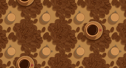 Obraz premium Coffee Bean and Coffee Cup Seamless Pattern Background