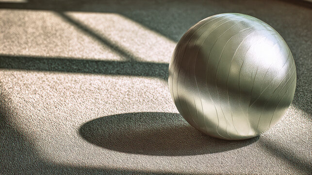 A silver ball sits on a carpeted floor in the sun - Powered by Adobe