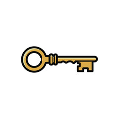 Golden Key Illustration with Black Outline.