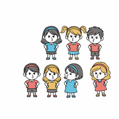 Cute Cartoon Style Diverse Children Group Illustration Set