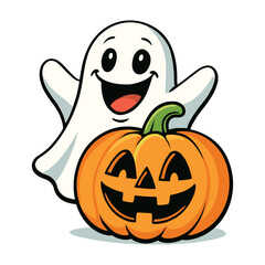 Cute ghost and pumpkin halloween illustration