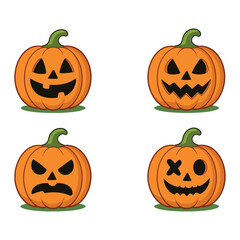 Four smiling Set pumpkin on white background. 