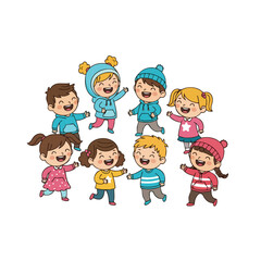 Colorful Cartoon Drawing of Happy Children Characters Standing Together Illustration