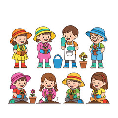 Cute Cartoon Style Children Gardening Together Illustration Element